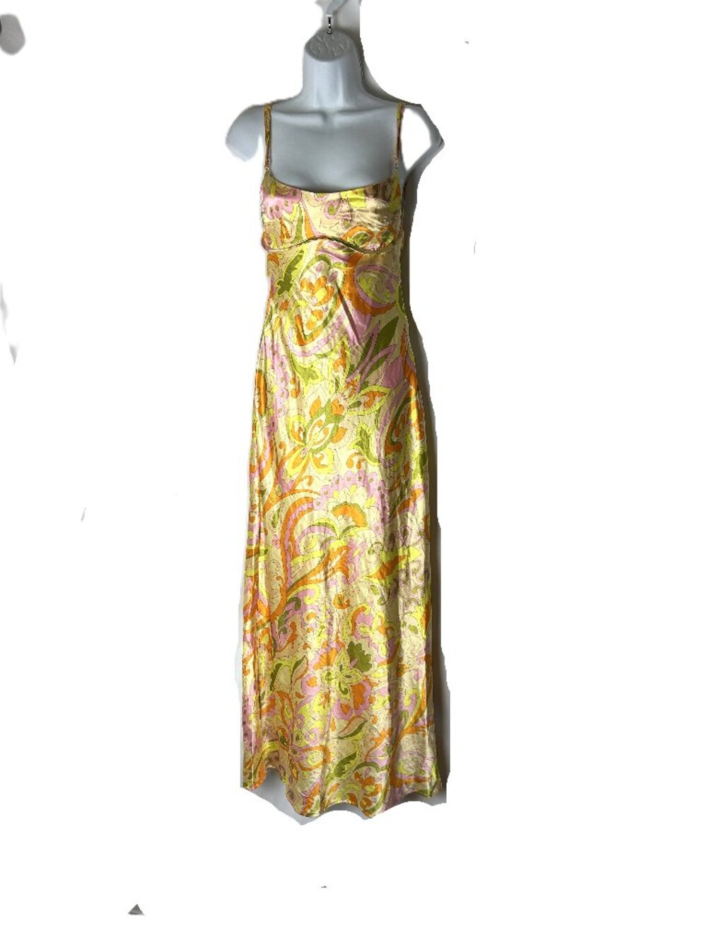 Thirty Thirty Satin Strappy Maxi Dress Pastel Floral S